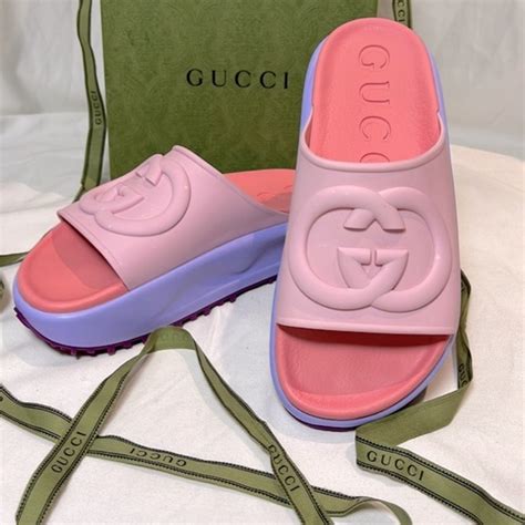 gucci logo platform slides|gucci miami embossed platform slides.